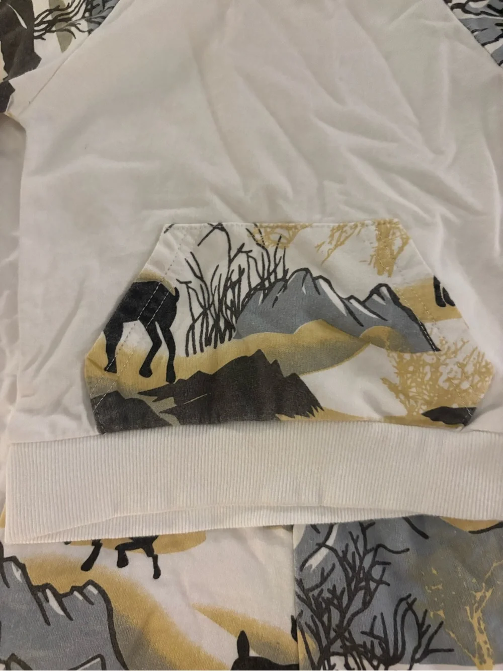 Kids Hooded Pajama Set in White, Gray & Gold Moose Print